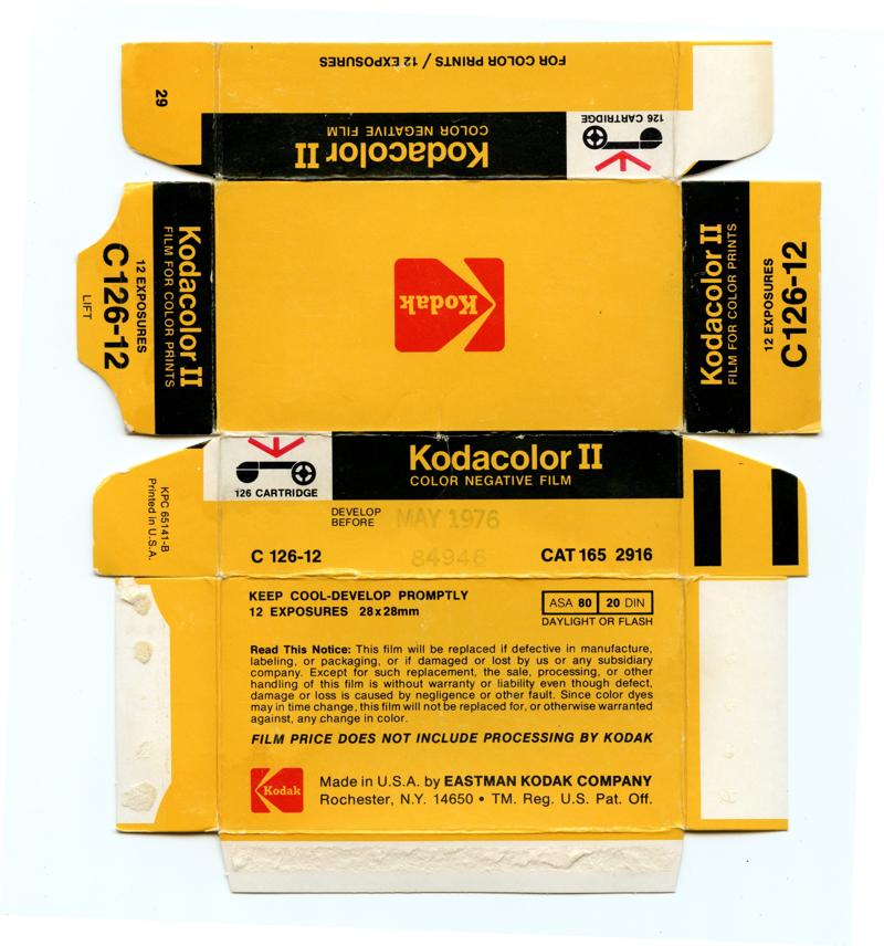 Kodak Kodacolor II 126 film box outside