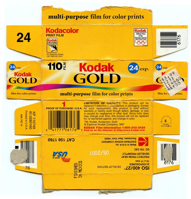 Kodak Gold 110 film box outside