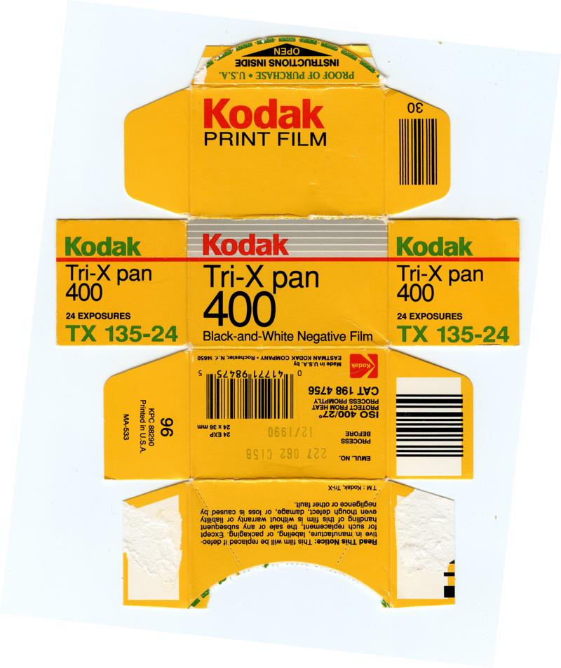 Kodak Tri-X Pan 35mm film box outside