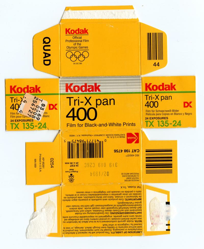 Kodak Tri-X Pan 35mm film box outside