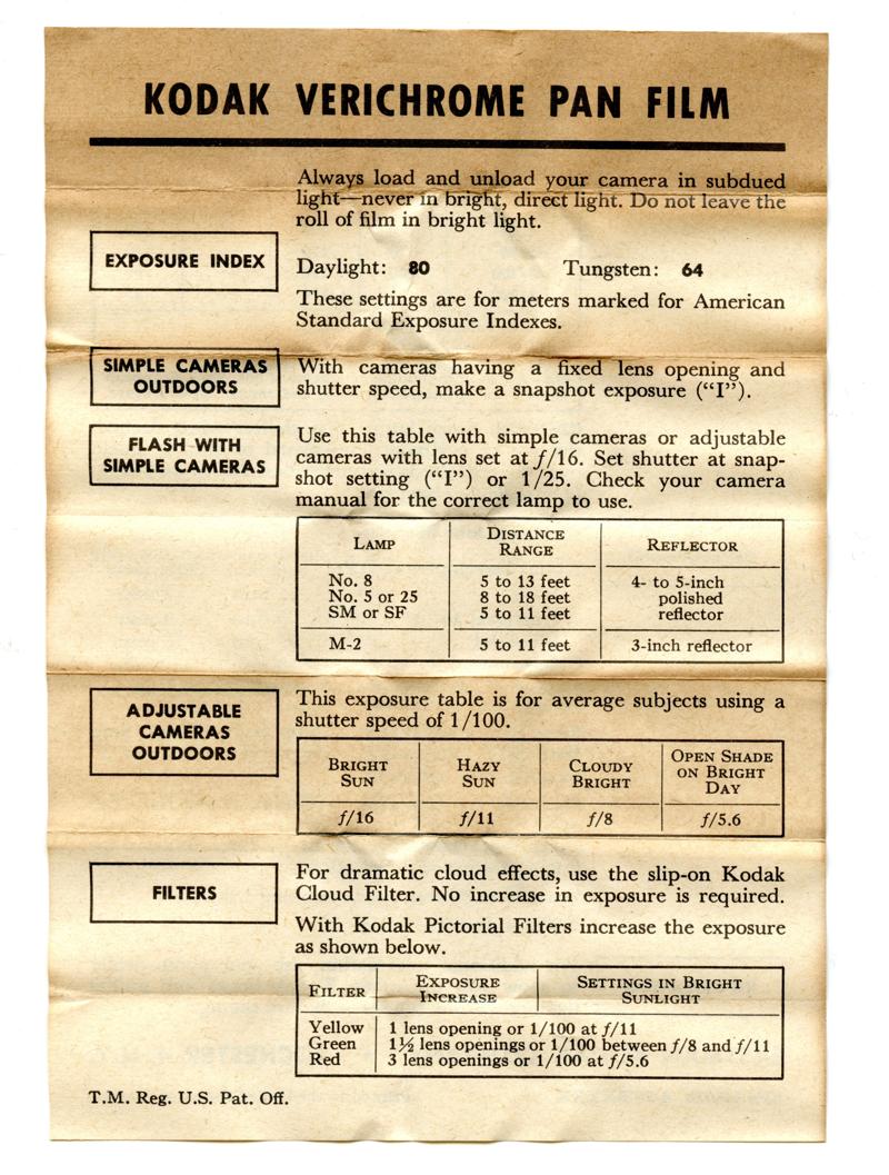 Kodak Verichrome 127 film box leaflet