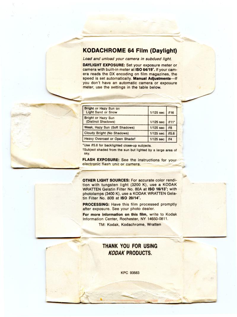 Kodak Kodachrome 35mm film box inside