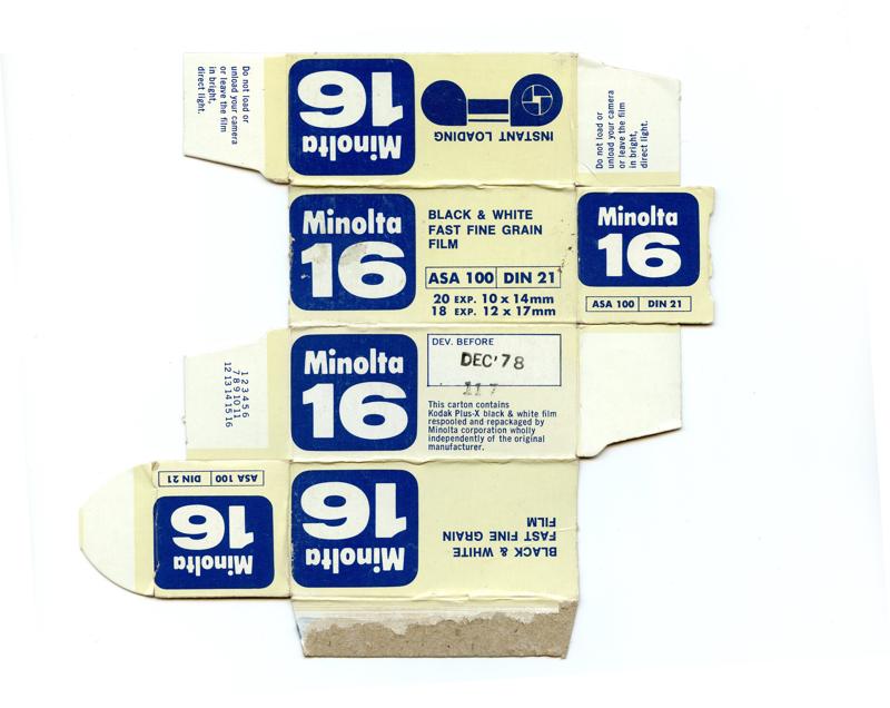 Minolta 16 Black & White Fast Fine Grain Film 16mm film box outside