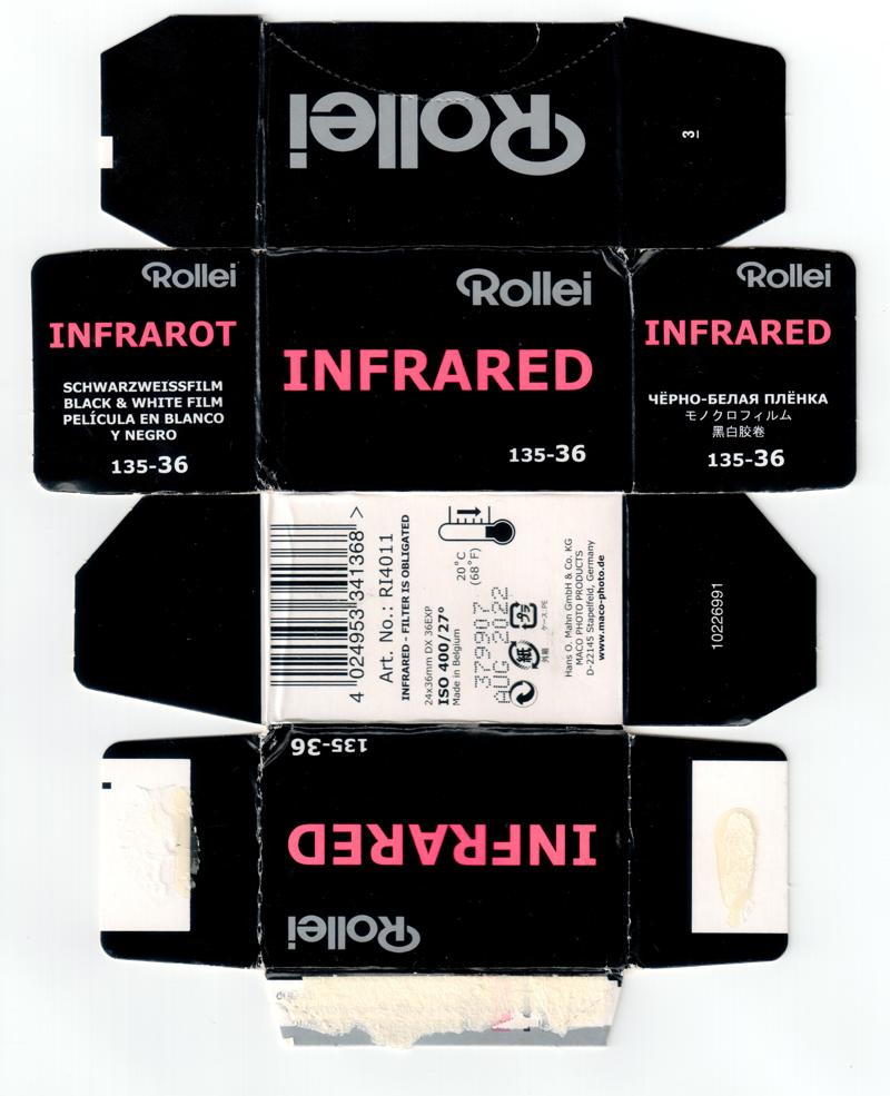 Rollei Infrared 35mm film box outside