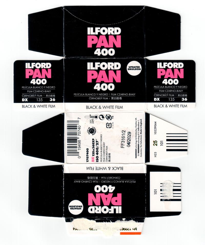 Ilford PAN 400 35mm film box outside