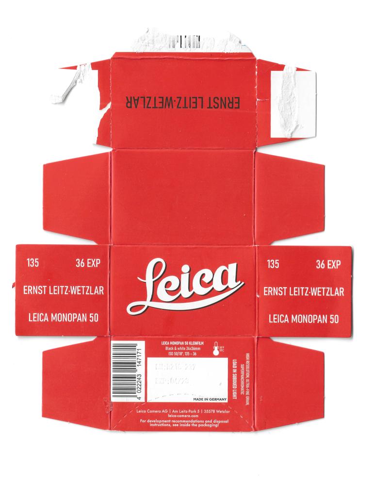 Leica Monopan 50 35mm film box outside